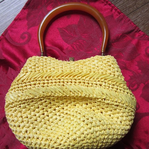 Vintage Yellow straw purse with coin purse - Picture 1 of 11